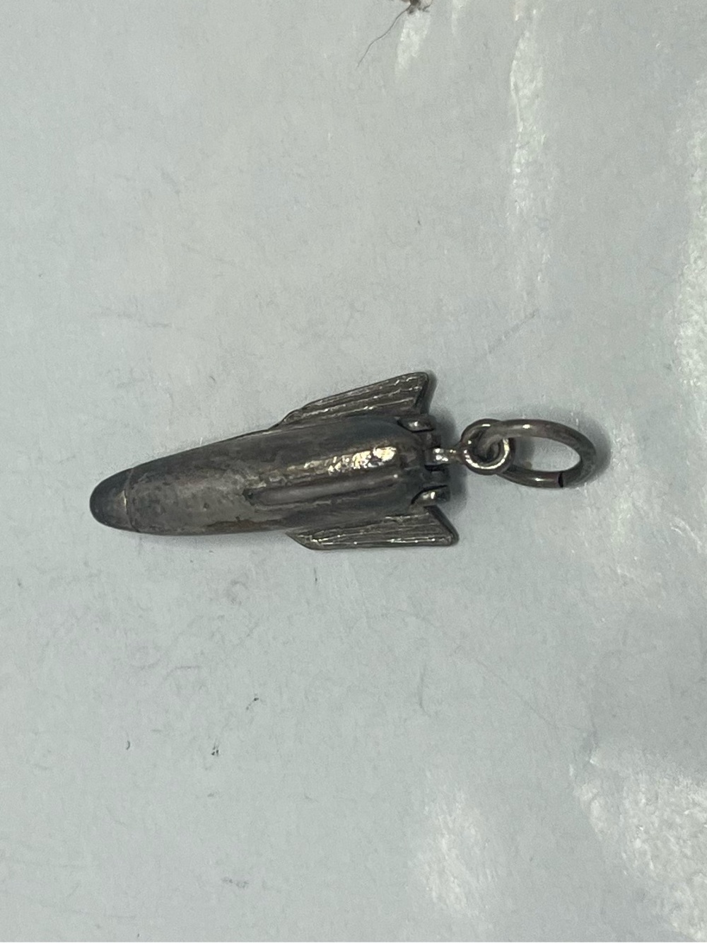 Vintage 1960s Silver Rocket Ship space Charm Pendant NASA